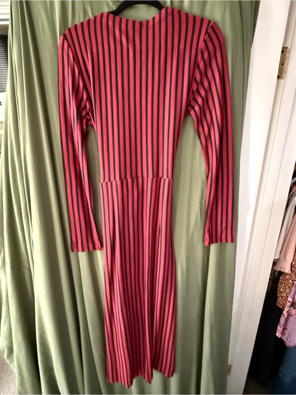 Velvet Heart Red & Black Striped Long Sleeve Midi Dress with Tie Waist sz M - Picture 4 of 7